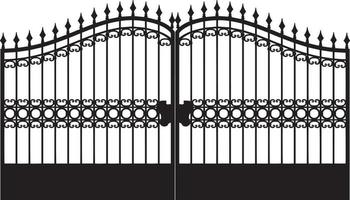 battuto ferro recinto cancello silhouette vettore