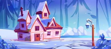 rosa rurale Casa su foresta radura vicino congelato lago