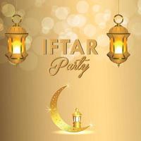 biglietto di auguri invito a una festa iftar con lanterna araba dorata vettore
