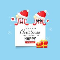 simpatici popcorn con auguri di buon natale e capodanno vettore