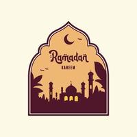 silhouette moschea vettore illustrazione con telaio. Ramadan kareem piatto design tema
