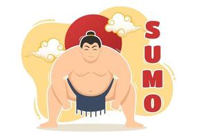 sumo lottatore illustrazione con combattente giapponese tradizionale marziale arte e sport attività nel piatto cartone animato mano disegnato atterraggio pagina modelli vettore