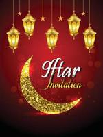 invito creativo della celebrazione della festa iftar con lanterna dorata e sfondo vettore