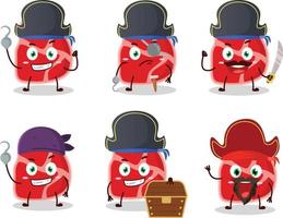 cartone animato personaggio di carne con vario pirati emoticon vettore