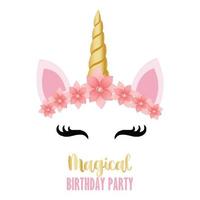 compleanno festa invito con unicorno e fiori vettore