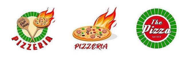 pizzeria, logo o etichetta di fast food. design di menu per bar e ristorante. illustrazione vettoriale gratis.