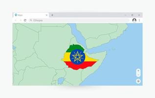 del browser finestra con carta geografica di Etiopia, ricerca Etiopia nel Internet. vettore