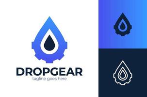 Goccia d'acqua ingranaggio ingegneria energetica logo icona vettore illustrazione. semplice logo gear drop vettore, icona, elemento e modello per azienda