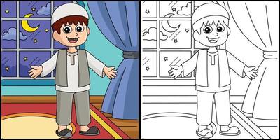 Ramadan contento musulmano ragazzo colorazione illustrazione vettore