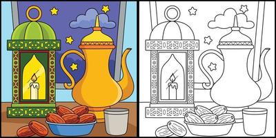 Ramadan lanterna, tè e date illustrazione vettore