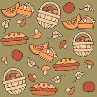 carino bello autunno autunno di stagione senza soluzione di continuità vettore modello sfondo illustrazione con Mela torta, foglie, funghi, zucca torta e zucca fetta