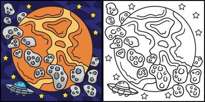 ufo e asteroide nel spazio colorazione illustrazione vettore