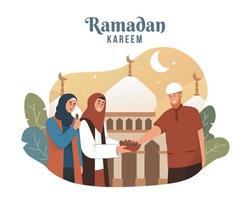 musulmano donna condivisione cibo durante iftar vettore