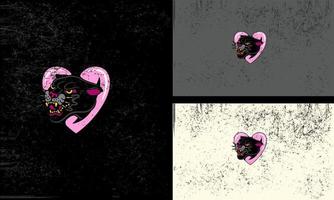 vettore di un' carino nero gatto seduta su un' rosa cuore