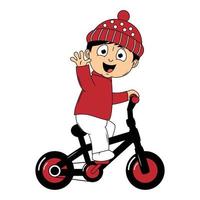 carino ragazzo cartone animato cavalcata bicicletta illustrazione grafico vettore