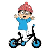 carino ragazzo cartone animato cavalcata bicicletta illustrazione grafico vettore