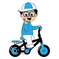 carino ragazzo cartone animato cavalcata bicicletta illustrazione grafico vettore