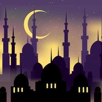 Ramadan occhiali da sole moschea notte con stelle e Luna . Ramadan kareem lailatul qadar speciale mese. digiuno Ramadhan eid 2023 contento Avvento Islam calendario al-Fitr copia incolla spazio vettore