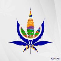 bandiera di Kansas nel marijuana foglia forma. il concetto di legalizzazione canapa nel Kansas. vettore