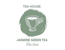 verde tè tazza, mano disegnato, disegno isolato su bianca vettore