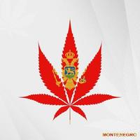 bandiera di montenegro nel marijuana foglia forma. il concetto di legalizzazione canapa nel montenegro. vettore