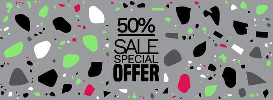 offerta speciale, banner di vendita mega, sfondo terrazzo - sfondo astratto modello di piastrelle per pavimento in terrazzo vettore gratuito