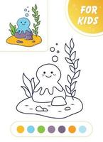 polpo su pietra. carino animale. vettore illustrazione colorazione libro per bambini