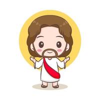 carino Gesù Cristo e il pecora cartone animato. mano disegnato chibi personaggio isolato bianca sfondo. cristiano Bibbia per bambini. portafortuna logo icona vettore arte illustrazione