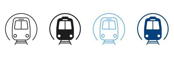 metropolitana linea e silhouette colore icone impostare. elettrico pubblico trasporto, metropolitana stazione collezione di lineamenti e solido simboli. metropolitana stazione pittogrammi. isolato vettore illustrazione.