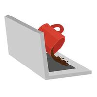 caldo rovesciato caffè rosso boccale con il computer portatile vettore