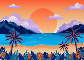 spiaggia tramonto Visualizza sfondo vettore illustrazione