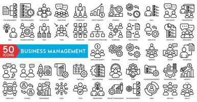 attività commerciale gestione schema icona collezione. magro linea impostato contiene come icone come file gestione, tempo gestione, discussione, abilità, umano risorsa, Esperienza e di più. semplice ragnatela icone impostato vettore