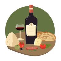 italiano cibo elementi composizione. tradizionale piatti - vino, oliva, formaggio, pane e Altro. vettore illustrazione nel piatto cartone animato design