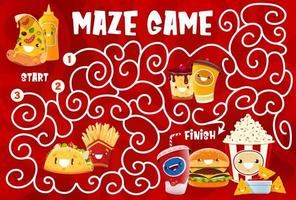 labirinto labirinto, divertente cartone animato porta via veloce cibo vettore