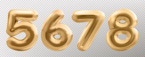 3d oro Palloncino numero font, realistico metallo genere vettore