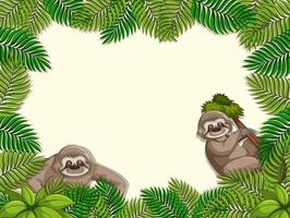 banner vuoto con cornice di foglie tropicali e personaggio dei cartoni animati di bradipo vettore