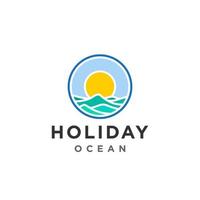 tramonto Alba con spiaggia oceano mare acqua logo icona vettore nel di moda linea lineare, colorato schema vettore per Hotel, vacanza tema logo design.