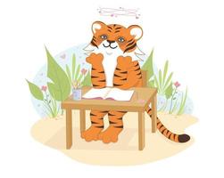 un innamorato tigre si siede a il tavolo. vettore illustrazione.