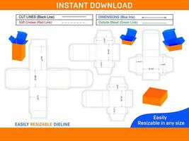 regalo scatola confezione Dieline modello e 3d scatola disegno vettore