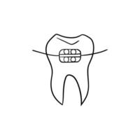 vettore illustrazione. dal dentista Strumenti. nero schema su un' bianca sfondo. dente con supporto