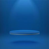 buio blu vuoto realistico 3d cilindro podio galleggiante su aria con individuare luce. astratto vettore geometrico le forme. premio cerimonia concetto. modello Prodotto Schermo