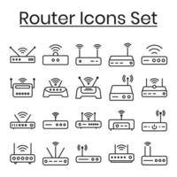 Wi-Fi router schema icone impostare, modem icone impostare, senza fili router connettività, banda larga linea, Internet connessione, accesso punto vettore icone