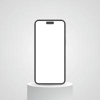 realistico smartphone modello con podio, alto qualità mobile Telefono davanti Visualizza, vuoto schermo vettore modello