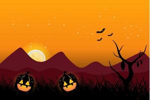 Halloween sfondo con montagne e zucca vettore