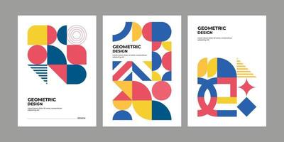 colorato neo geometrico manifesto. griglia con colore geometrico forme. moderno astratto promozionale aviatore sfondo illustrazione impostare. geometrico modello manifesto, opuscolo neo modello vettore