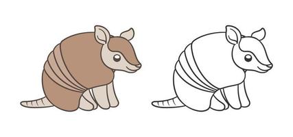 armadillo seduta e sorridente cartone animato schema vettore illustrazione semplice versione. carino animale personaggio disegno, colorazione libro pagina attività per bambini.