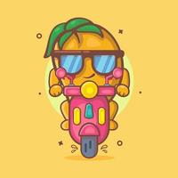 carino Mango frutta personaggio portafortuna equitazione scooter motociclo isolato cartone animato nel piatto stile design vettore