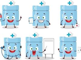 medico professione emoticon con frigo cartone animato personaggio vettore