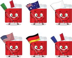 ghiaccio più fresco cartone animato personaggio portare il bandiere di vario paesi vettore