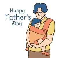 contento padre S giorno saluto carta. papà trasporta il suo figlia nel il suo braccia allegro cartone animato personaggi. vettore illustrazione